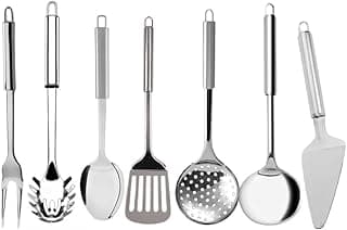 Conjunto de utensílios de cozinha em aço inoxidável com sete peças