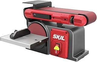 Lixadeira de bancada SKIL de 4,5 Amp, combinação de correia e disco, com botão vermelho de liga/desliga.