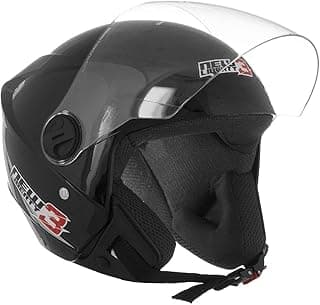 Capacete aberto preto New Liberty 3 com viseira transparente, logotipo e ajustes de segurança.