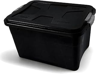Caixa Organizadora Multiuso Plástica 30 Litros com Tampa Preta – 2 Travas, Empilhável, Polipropileno Resistente | 43x33x27cm | Casa, Closet e Garagem