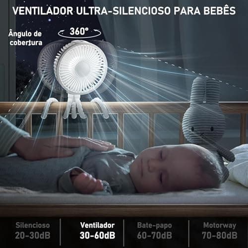 Ventilador portátil ultra silencioso Octopus para bebês, ângulo de cobertura de 360 graus.