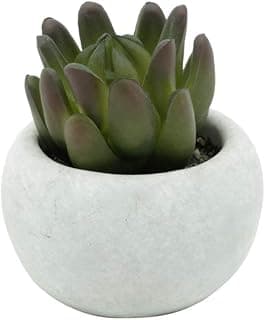 Mini vaso de concreto branco com suculenta artificial verde para decoração