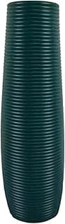 Vaso de chão alto verde escuro com design texturizado, ideal para decoração de interiores