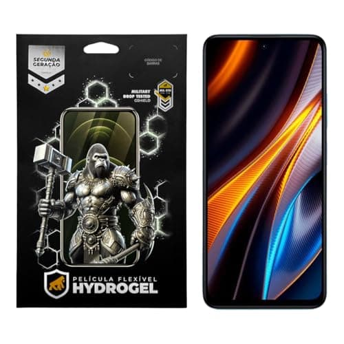 Película Hydrogel HD para Xiaomi (Poco X4 GT) em embalagem protetora com design de gorila em armadura.