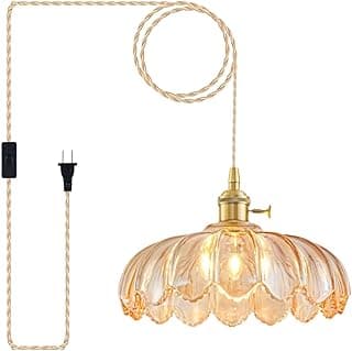 Luminária pendente de plugue vintage em vidro âmbar, iluminação pendente para cozinha, quarto, sala de jantar ou estar.