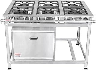 Fogão industrial 6 bocas 30x30 em aço inox com forno, fundo branco