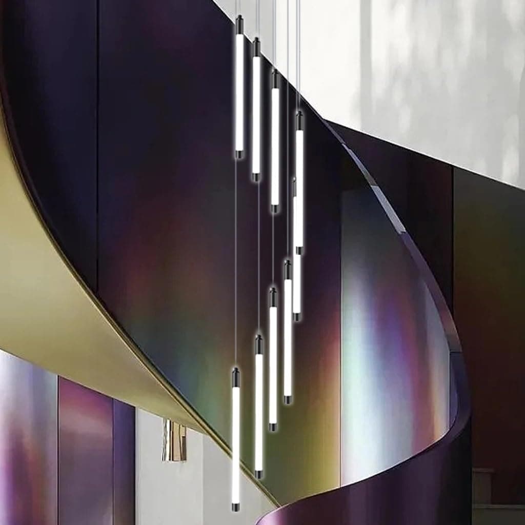 Lustre LED para Escada com 9 Luzes Preto Controle Remoto e Regulagem de Intensidade
