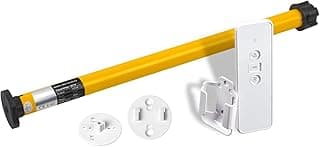 Motor de persiana inteligente AM25 Zigbee, amarelo e cinza, com controle remoto e acessórios brancos