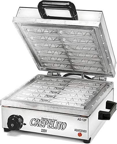 Máquina de Crepe no Palito 127v - Inovamaq, modelo AD-12P, com tampa aberta mostrando o interior.