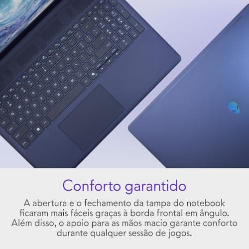 Notebook Dell Alienware 16 Aurora com teclado e borda frontal em ângulo.