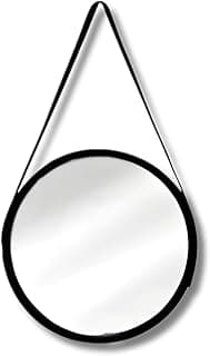 Espelho redondo com moldura preta fosca para parede, estilo moderno minimalista