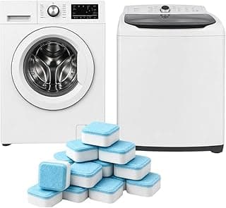 Kit 12 pastilhas de limpeza para máquina de lavar roupa, azul e branco, fundo branco