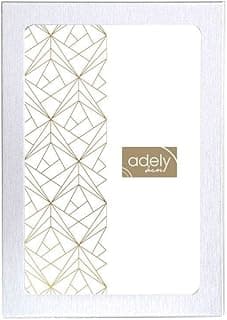 Porta retrato branco com padrão geométrico dourado e borda prateada da Adely