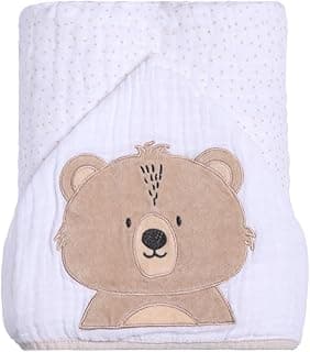Toalha de banho Papi Friends com capuz e bordado de urso, branco e bege