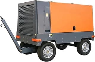 Compressor de ar de parafuso móvel elétrico industrial cinza e laranja com rodas e alça de tração