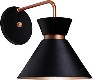 Arandela de parede Berlin 15cm preto com cobre, design cônico, luz direcionada para baixo.