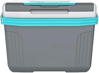 Caixa cooler térmica pequena cinza com ranhura para celular e copo de água
