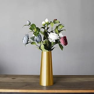 Vaso cilíndrico dourado, vaso decorativo de metal alto, vasos dourados para flores, vaso de flores douradas de 20 cm, centro de mesa, vaso pequeno, decoração de casa para cozinha, quarto,