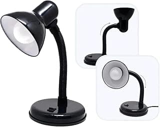 Luminária de mesa articulável bivolt com base metálica preta e bocal E27, ideal para estudo e escritório