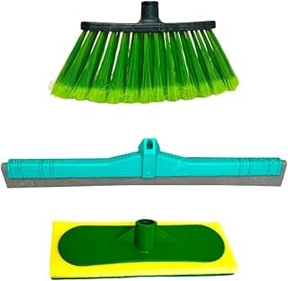 Kit 1 vassoura floreada 28cm + 1 rodo 42cm + 1 esponja limpa piso sem cabo