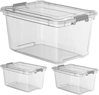 Kit 3 Caixas Organizadora 35 Litros Transparente Plástico Empilhável Armazenamento Multiuso