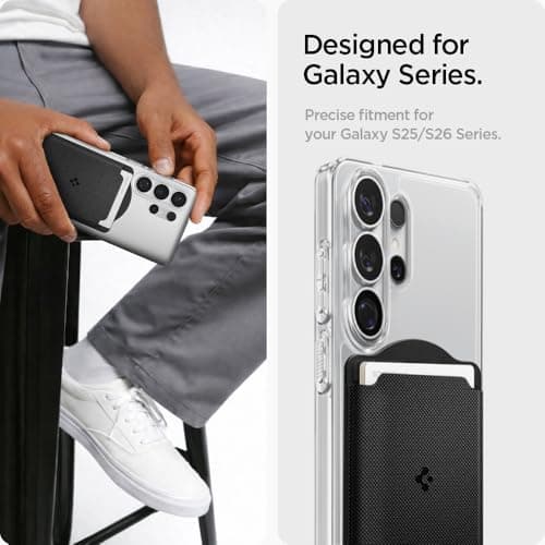 Carteira Magsafe para Cartões Spigen Magfit preta compatível com Galaxy S25 e iPhone.