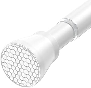Varão de cortina de tensão branco ajustável com extremidade hexagonal antiderrapante