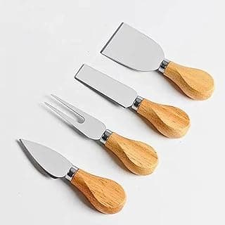 Conjunto de utensílios para cortar queijo com cabos de madeira e lâminas de aço inoxidável