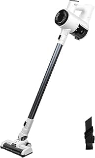Aspirador de pó vertical sem fio branco e preto, portátil com escova LED