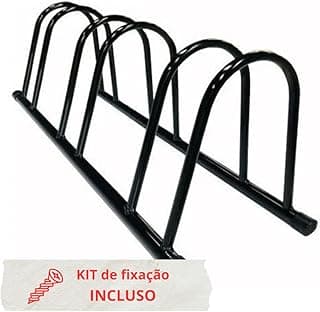 Suporte de bicicleta preto para chão com três vagas, kit de fixação incluso.