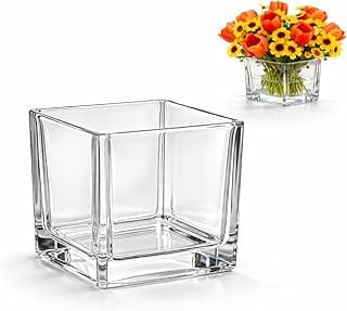 Vaso decorativo de vidro quadrado transparente para mesa, festas e decoração