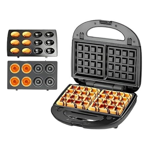 Máquina 3 em 1 Waffle Donuts Biscoito 110v 850W Panquequeira Sanduicheira com Plascas Removíveis