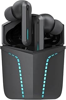 Fone de ouvido Bluetooth in-ear gamer WB Sentinel TWS preto com luzes LED e base de carregamento