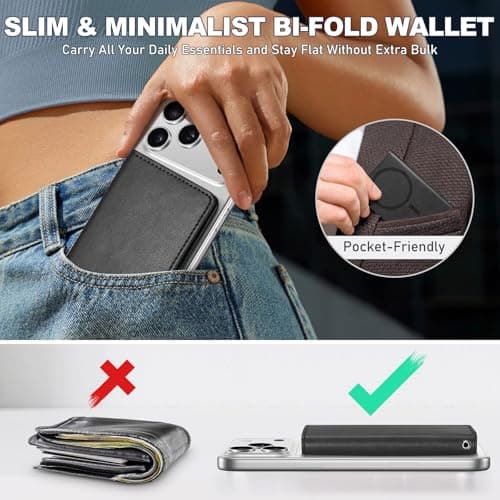 Carteira magnética TUCCH slim, 6 porta-cartões, bloqueio RFID, couro sintético preto.