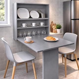 Mesa Dobrável de Parede Retrátil 70cm Escrivaninha Suspensa Escritório ou Cozinha Pequenos Espaços(CINZA)