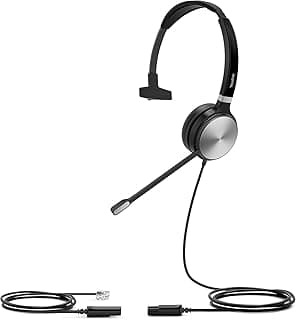 Fone de ouvido mono com fio HWUSA Yealink YHS36, preto com detalhes em prata, microfone em haste, cabo RJ9 incluído.