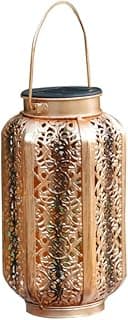 Lanterna solar decorativa em bronze com design floral intrincado