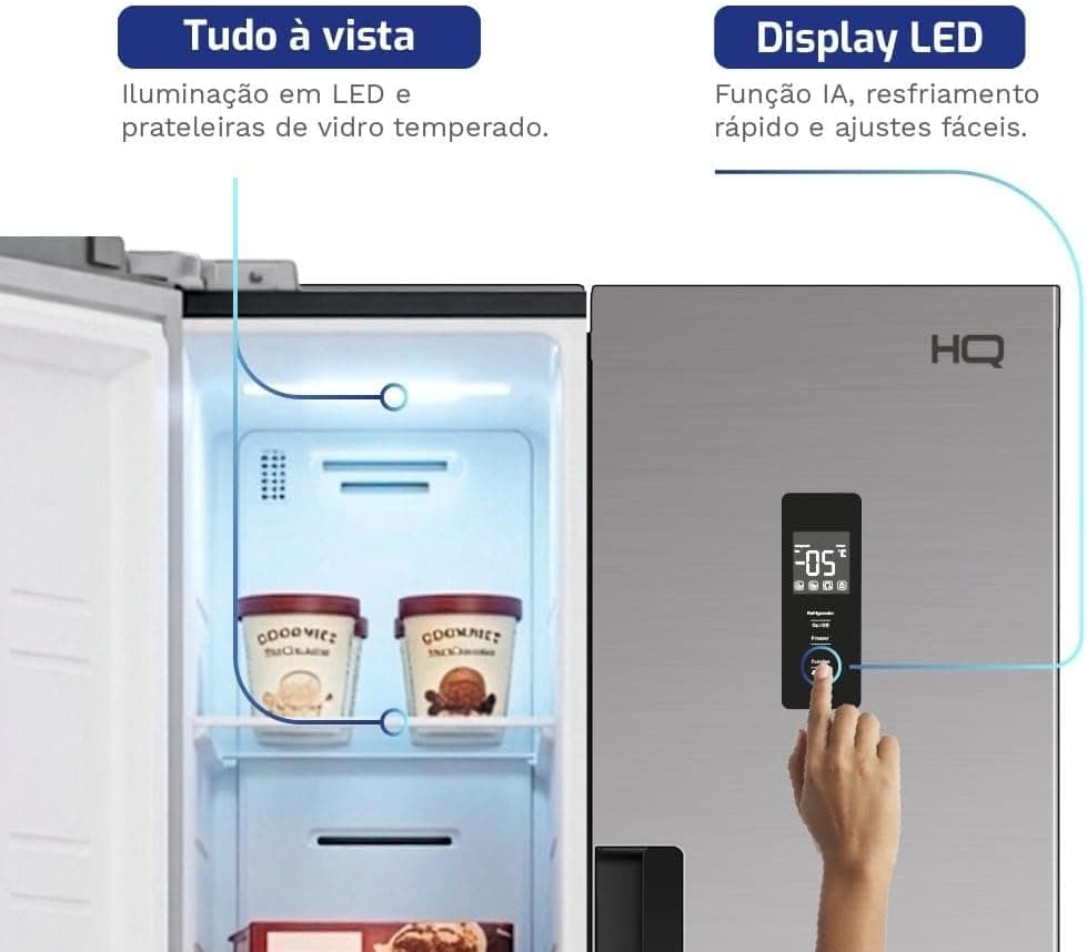 Geladeira Refrigerador HQ Frost Free Side By Side 460 Litros Inox HQ-460SBSFF (110, Volts)