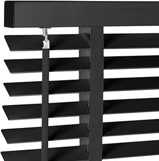 Persianas de madeira maciça sem fio de 5 cm para janelas internas, persianas blackout de madeira verdadeira, fácil de instalar para janelas internas de casa, preto 69,8 cm L x 91,4 cm A