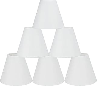 Conjunto de 6 persianas de lustre GERO Off White com clipe, pequenas persianas com encaixe, 15 cm x 7 cm x A 12 cm, mini abajur de barril de tecido, para lâmpada de vela e lâmpada pequena