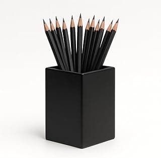 Organizador minimalista preto para lápis em forma de cubo com fundo branco