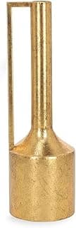 Vaso de metal dourado com acabamento texturizado, alça vertical, ângulo frontal