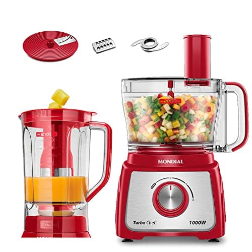 Multiprocessador Mondial Turbo Chef Vermelho 1000W 110V com liquidificador e picadora