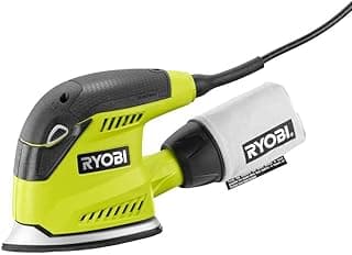 Ryobi Lixadeira compacta CFS1503GK de canto Cat 12.500 OPM 1.2 Amp com acabamento orbital com 10 almofadas e estojo de transporte