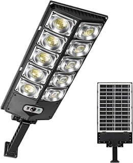 Luminária solar externa com refletores LED de três estágios, painel solar preto e branco
