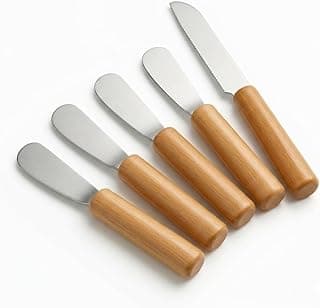 Kit de espátulas e faca com cabo de madeira em aço inoxidável para petiscos