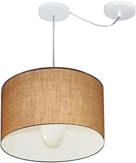 Lustre Pendente Cilíndrico Com Desvio de Centro Vivare Md-4226 Cúpula em Tecido 40x25cm - Bivolt