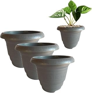 Kit com três vasos de chão Primavera de mármore de 2 litros, plástico resistente, decorativos para cactos e coqueirinhos