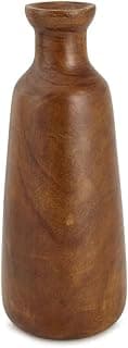 Vaso em madeira marrom-escura, formato cônico, textura visível, contra fundo branco.