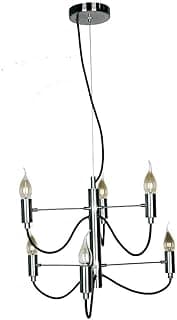 Pendente em metal aço escovado New Line com seis lâmpadas E14, 51x31cm